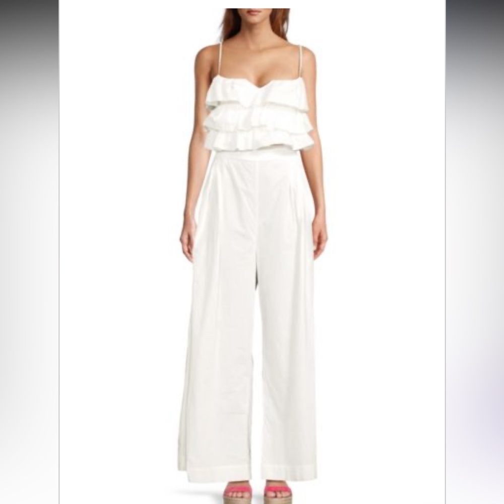 Free people Danelle White Ruffle Crop Top and Wide-Leg Pants Set